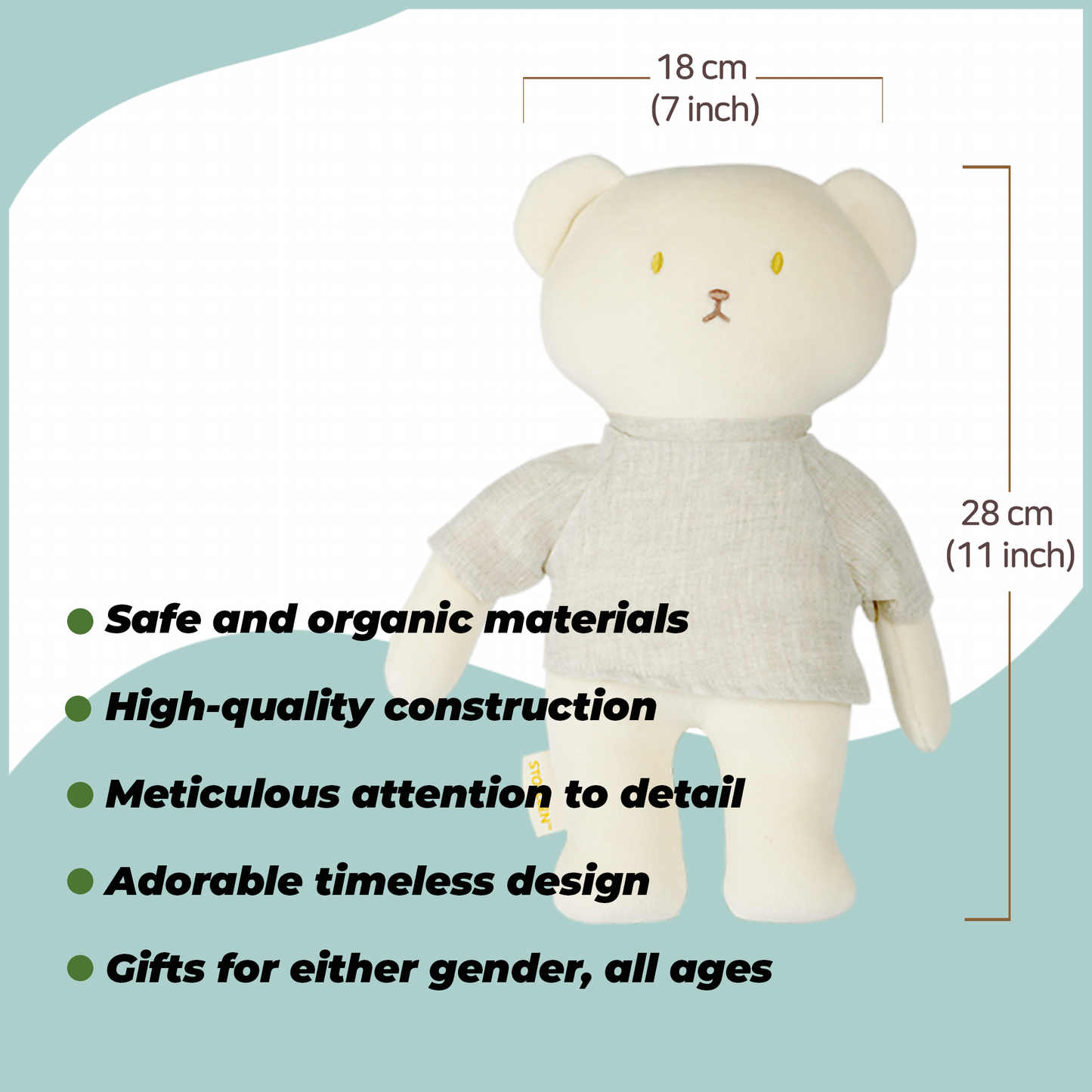 organic cotton white bear baby naptime rattle stuffed animals toy
