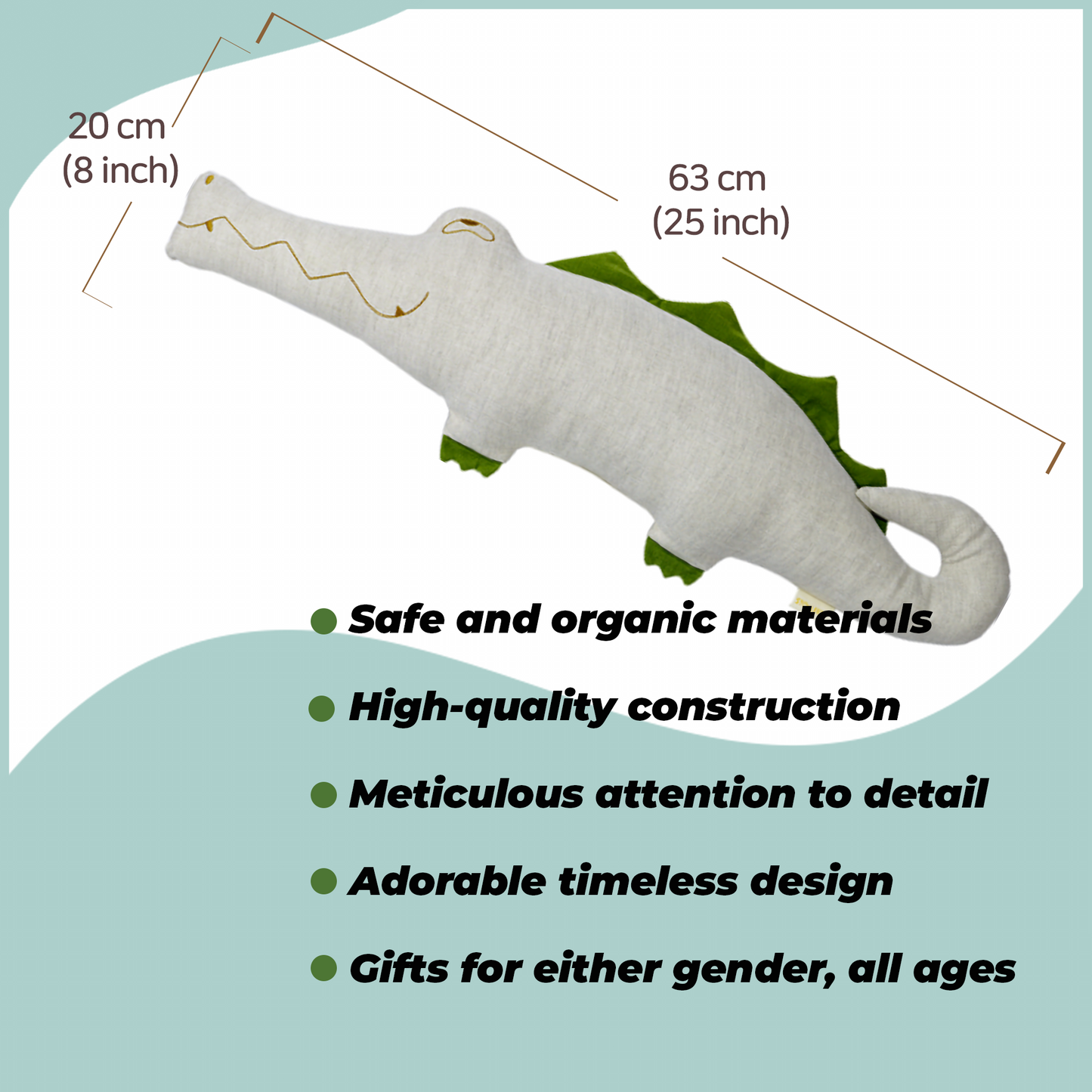 organic linen stuffed animals toy crocodile body pillow