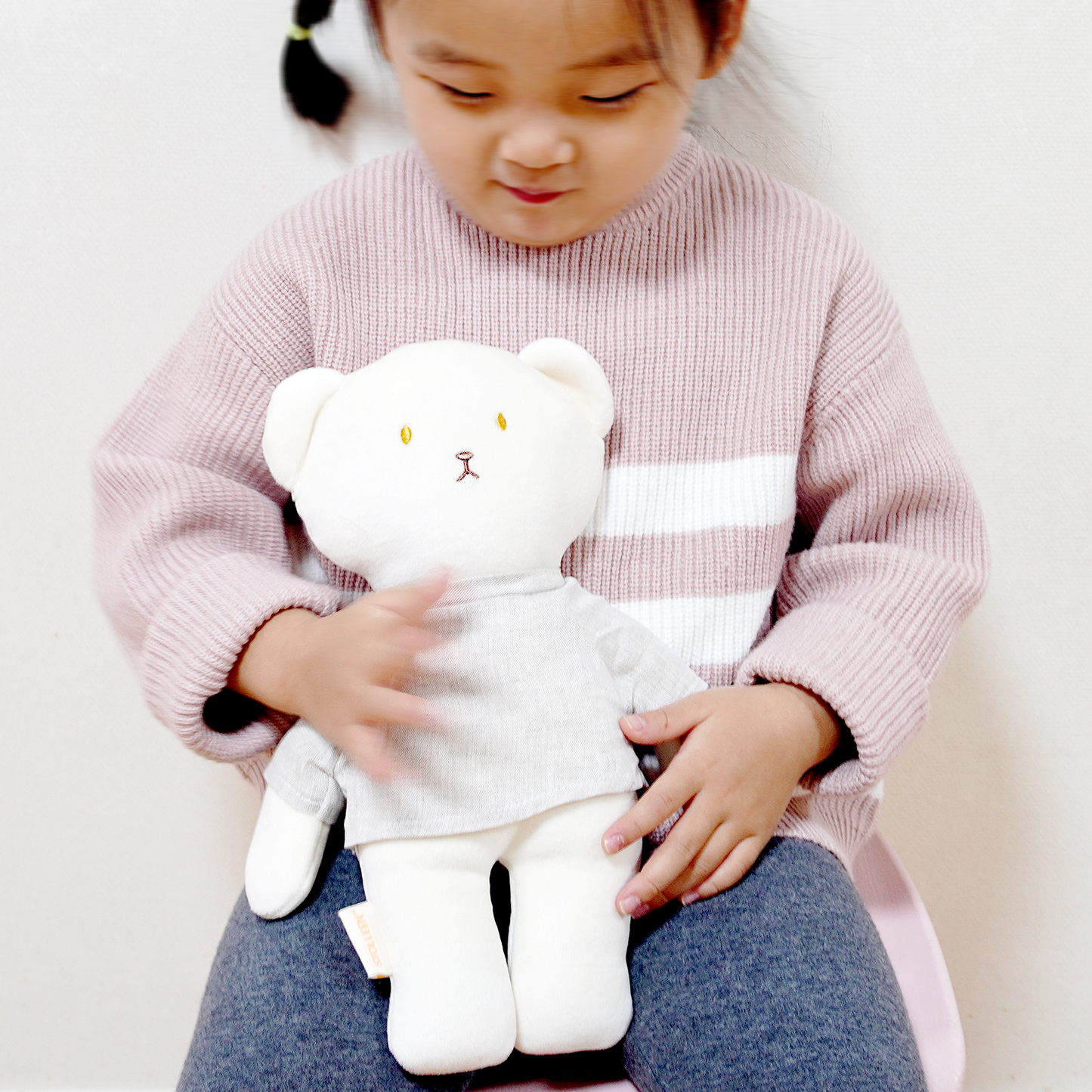 organic cotton white bear baby naptime rattle stuffed animals toy